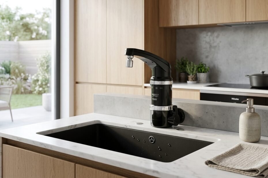 cozinha com torneira elétrica de bancada