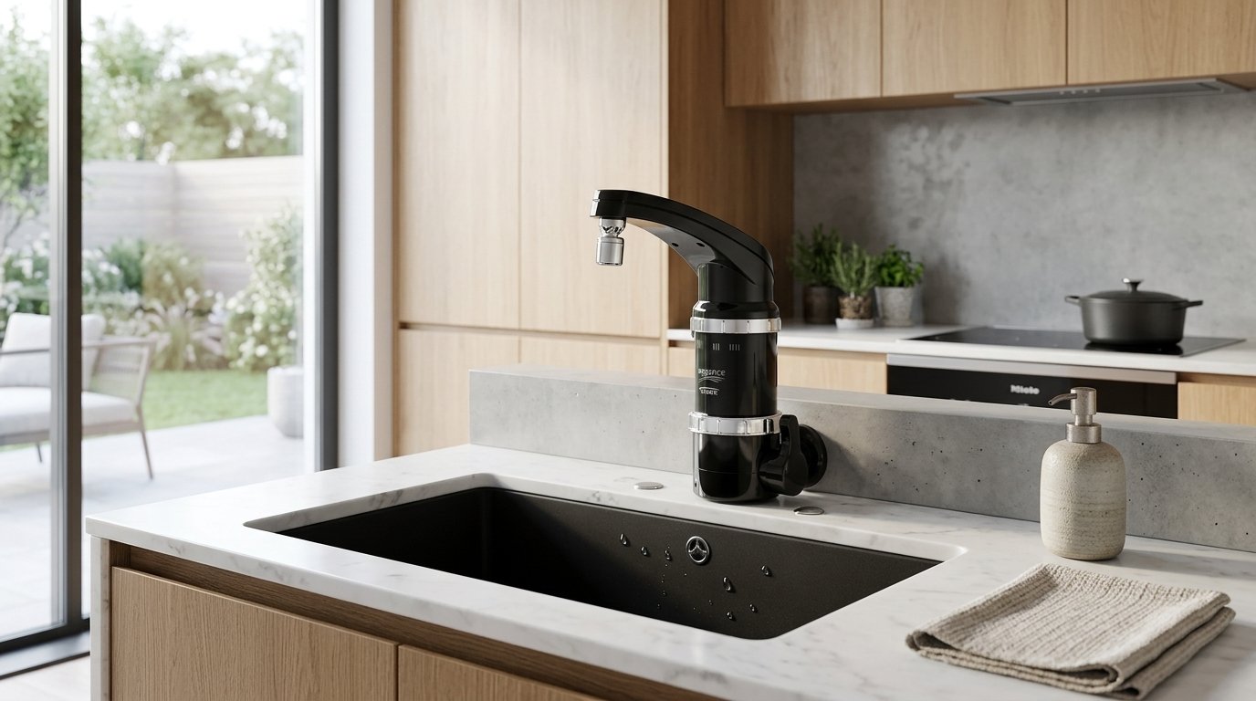 cozinha com torneira elétrica de bancada
