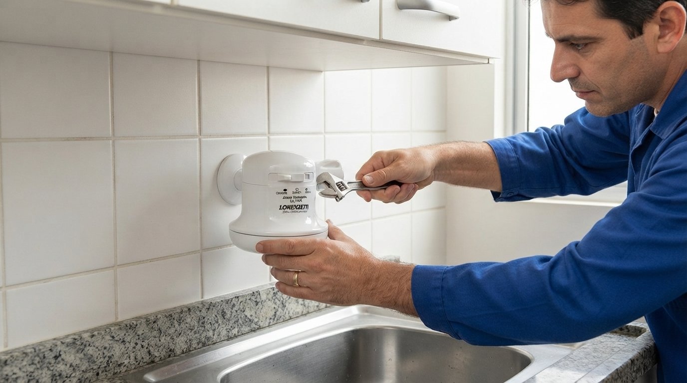 homem instalando torneira elétrica
