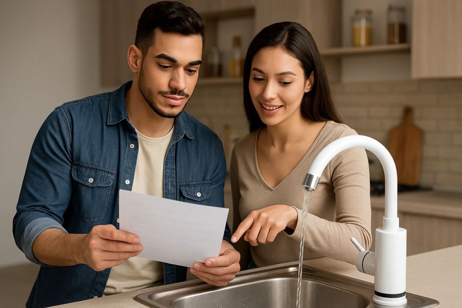 Casal escolhendo a torneira elétrica para sua cozinha