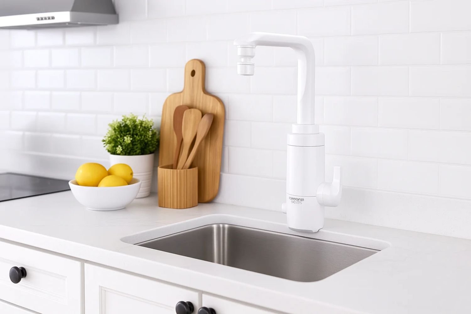 Torneira elétrica em uma cozinha moderna